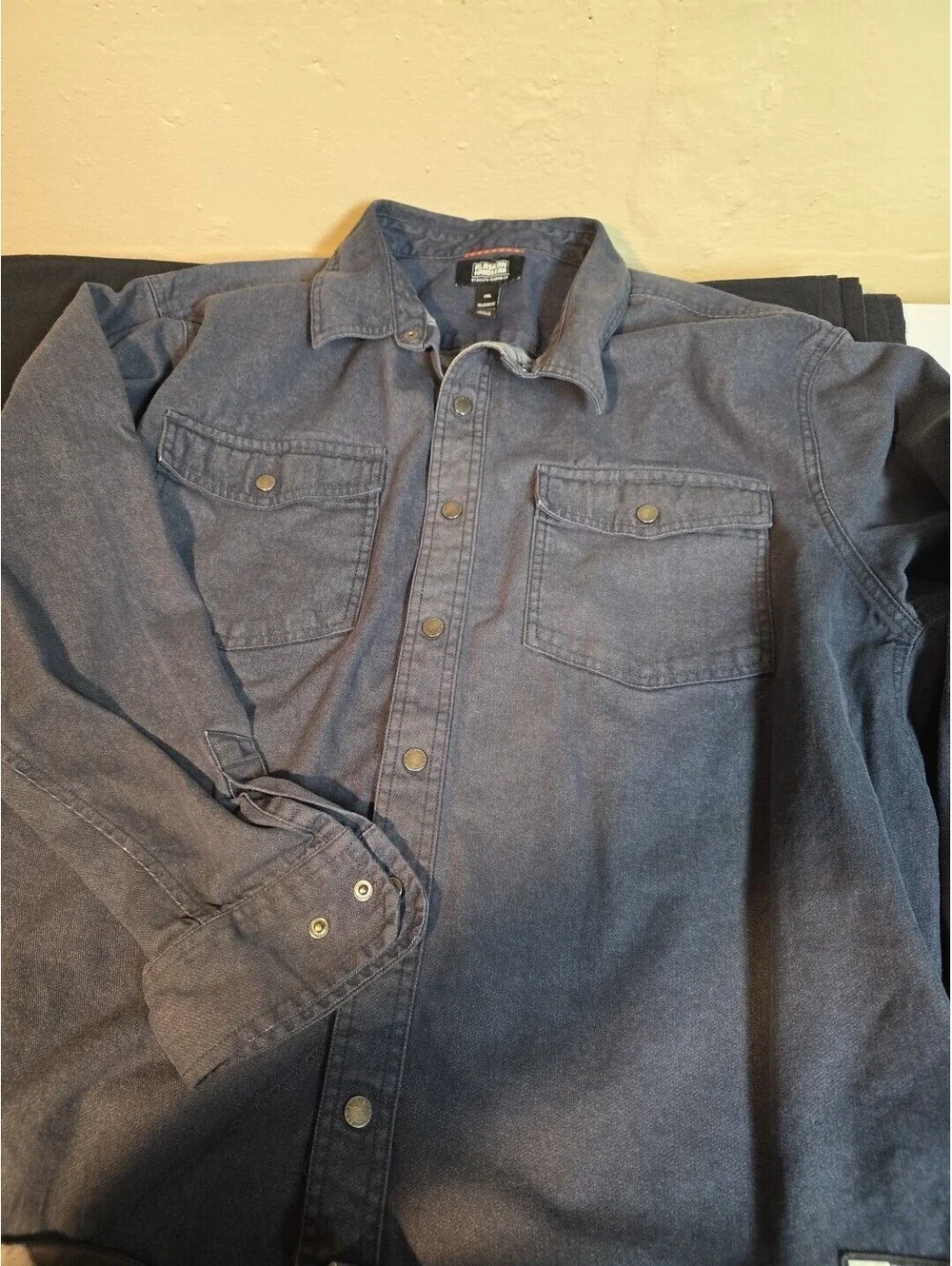 Duluth Trading Co Alaskan Hardgear Snap Camp Shirt 2XL Blue Cotton Denim